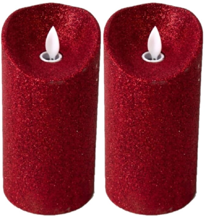 Gerimport LED kaars/stompkaars - 2x stuks - rood - H15 cm - glitters - kerst kaarsen
