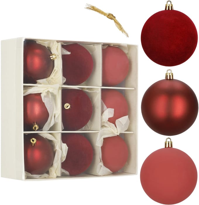 Springos Kerstballen | 9 Stuks | 8,5 cm | Rood