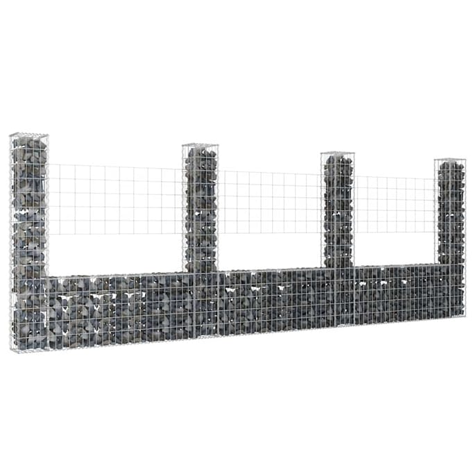 vidaXL - Schanskorf - U-vormig - met - 4 - palen - 380x20x150 - cm - ijzer