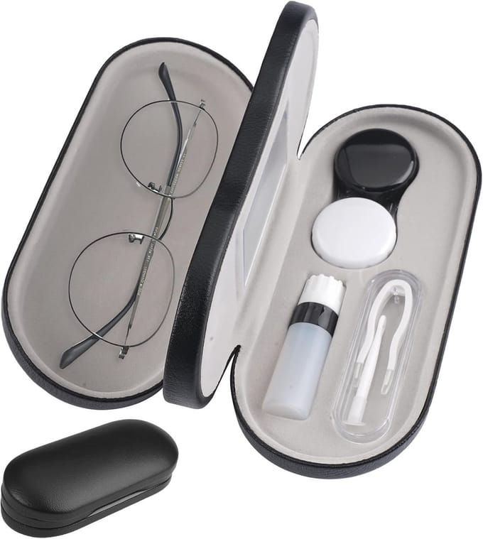 2-in-1 Dubbellaags Contactlens- en Brilcase met Spiegel en Tangen