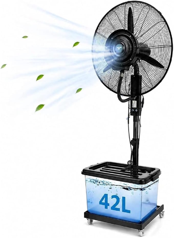 Vernevelingsventilator - Mist ventilator - Buitenkoeling - Grote tank - 42 liter - Zwart