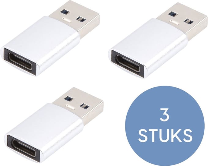 3x USB 3.0 naar USB-C Adapter - USB C naar USB - A 3.0 Adapter - USB A naar USB C Converter - USB A naar USB C Female - zilver - Provium