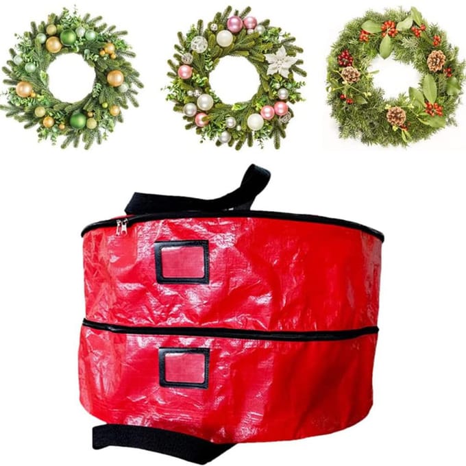 Sac de Rangement pour Couronne de Noël Double Couche Grande Capacité Conteneur de Rangement pour Couronne Rangement de Couronne red