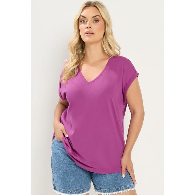 Yours Donkerpaars Basic Tshirt Met Vhals Size 42