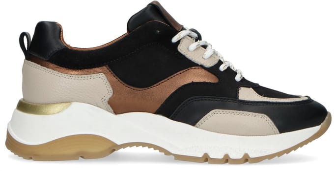 Manfield - Dames - Zwarte leren sneakers - Maat 37