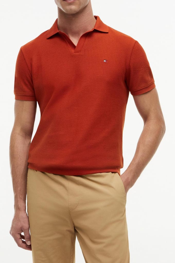 Tommy Hilfiger Jonny Collar Texture Rusty Ochre Größe: M | Poloshirts Outlet | Herren | Braun