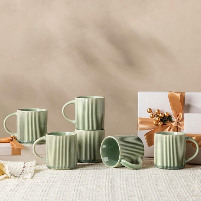 Dailygoods - Steengoed koffiemokken set van 6, 350 ml, Vaatwasmachinebestendig, Rustig Groen