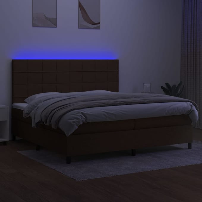 vidaXL - Boxspring - met - matras - en - LED - stof - donkerbruin - 200x200 - cm
