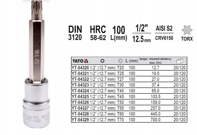 Yato Torx Dopsleutel 1/2" t27 100mm