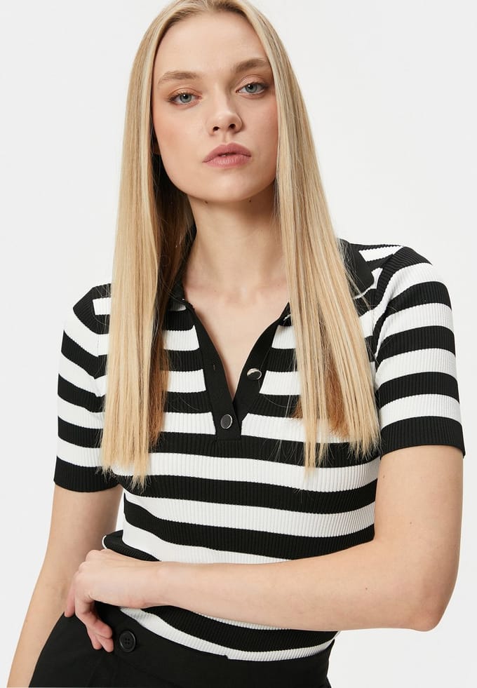 Polokraag jacquard Kurzarmpullover