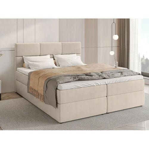 BroMARKT Boxspringbed met hoofdeinde, matras en dekmatras - BOSTON - 160x200 - beige
