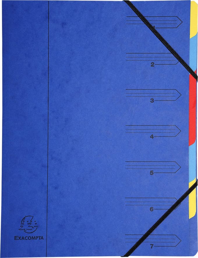 Exacompta 12x Sorteermap met vaste rug en elastosluiting - 7 indelingen - Blauw - 54072E