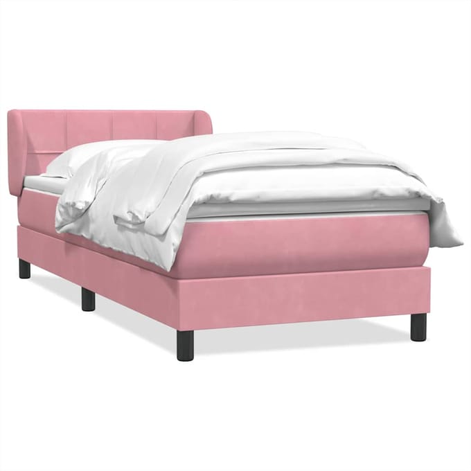 vidaXL - Boxspring - met - matras - fluweel - roze - 80x220 - cm