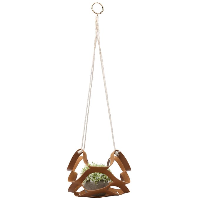 PU Leer Bloempot Display Houder Succulent Hangmand Plantenbak DecoratieL Bruin white