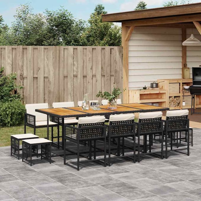 vidaXL - 13-delige - Tuinset - met - kussens - poly - rattan - zwart