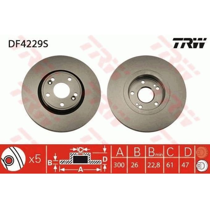 Remschijf TRW DF4229S voorkant, geventileerd, 1 Stuk