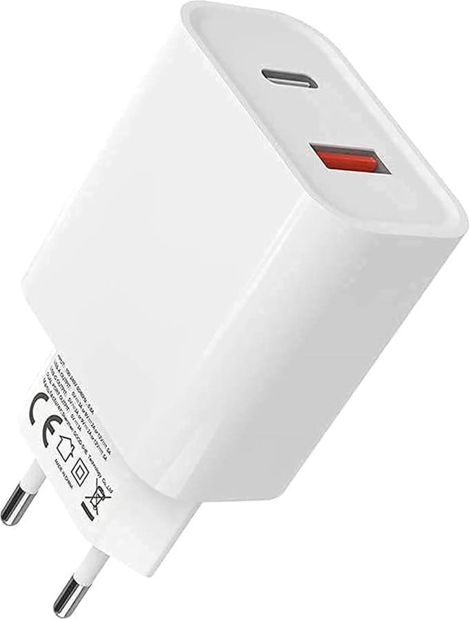 USB-C Adapter met 2 Poorten - 1x USB C en 1x USB A - Snellader met Quick en Fast Charge - 20W Snel Oplader - USB C