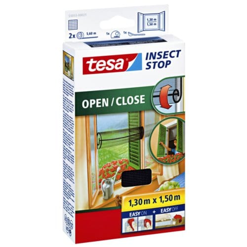 tesa INSECT STOP H&L Fly Screen Open/Close Premium for Windows - hor openen/sluiten, zonder boren, antraciet - 130 x 150 cm