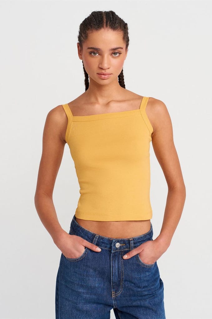 Geribbelde Katoenen Blouse met Vierkante Halslijn