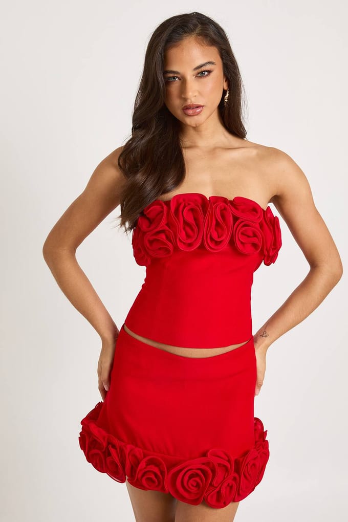 boohoo Dames Rosette Trim Bandeau Top | Rood | Maat: 38