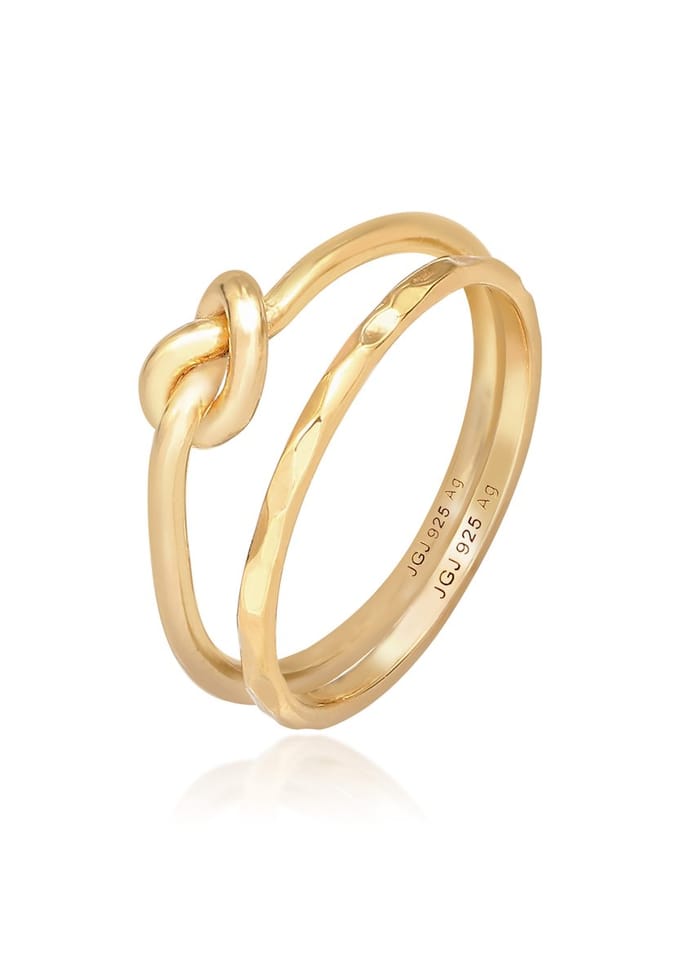Elli - Ring - Dames Duo Knot Trend Basic Minimal in 925 Sterling Zilver Verguld - Dames