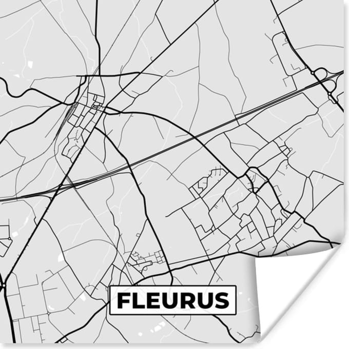 Poster Stadskaart – Zwart Wit - Kaart – Fleurus – België – Plattegrond - 75x75 cm