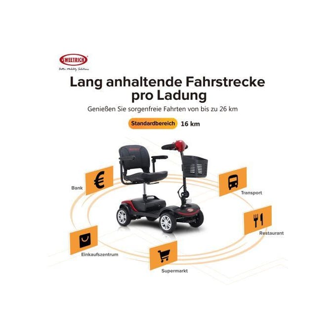 Trottinette électrique compacte à quatre roues pour une autonomie de 15 km, 300 W, ROUGE