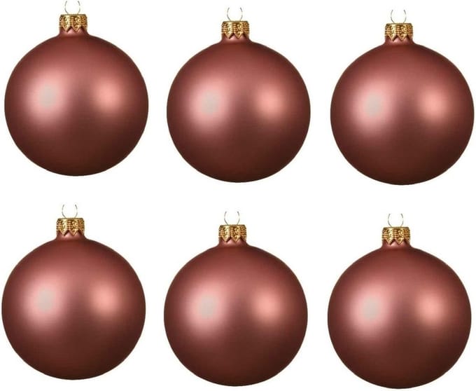 6x Oud roze glazen kerstballen 6 cm - Mat/matte - Kerstboomversiering oud roze