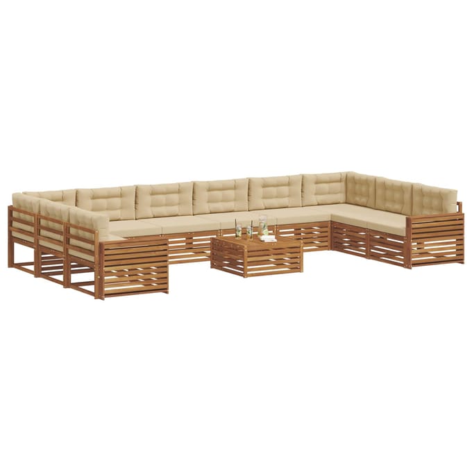 vidaXL - Sofa-Sets - 11 - st - Natuurlijk - en - Beige - Massief - Acacia - Hout