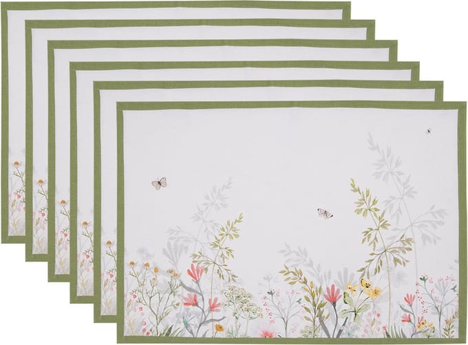 Clayre & Eef Placemats Set van 6 48x33 cm Wit Katoen Bloemen