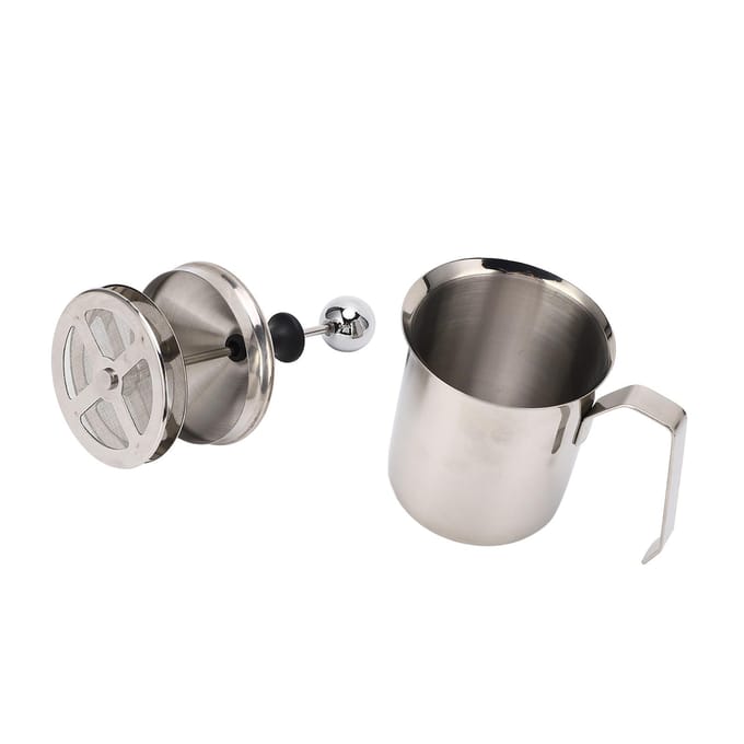 Handmatige Melkopschuimer 500cc Roestvrij Staal Dubbellaags Dik Handvat Handpomp Opschuimer voor Thuis Café white