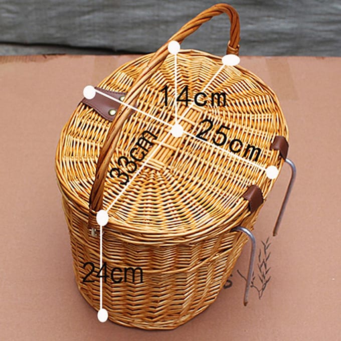 Panier de courses rustique en osier avec couvercle et poignée de transport marron