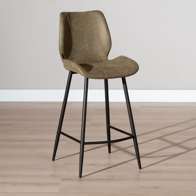 Bronx71® Industriële barkruk Barrel olijfgroen eco-leer 69 cm - barstoel