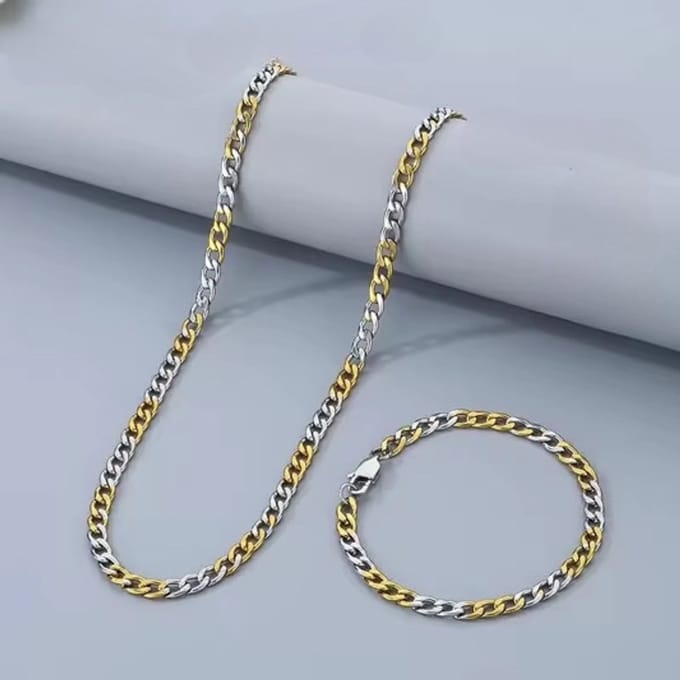 Cuban Link Ketting&Armband Set | Goudekleurig | 3.5mm | Ketting Heren