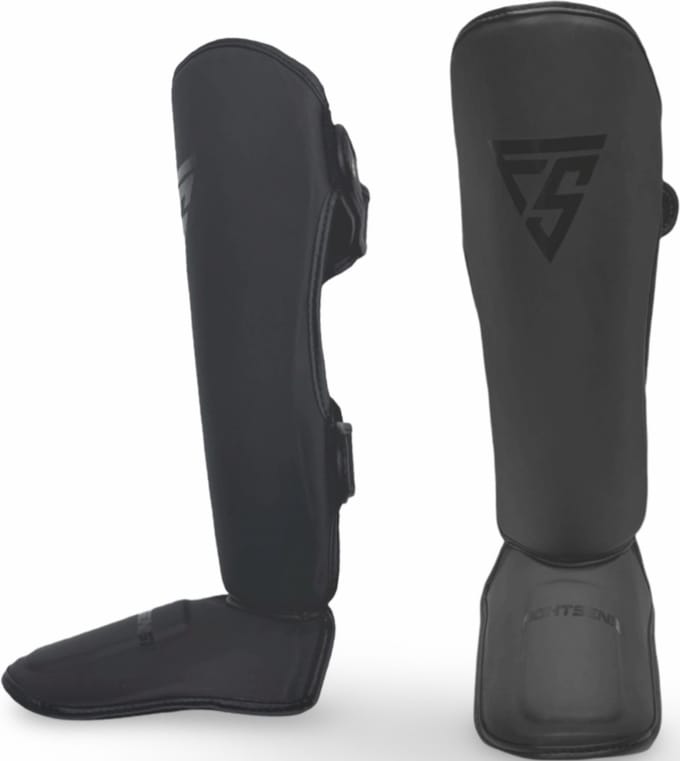 FIGHTSENSE Eclipse Scheenbeschermers – Black on Black – Maat XL – Premium Kickboks, Muay Thai & MMA Bescherming