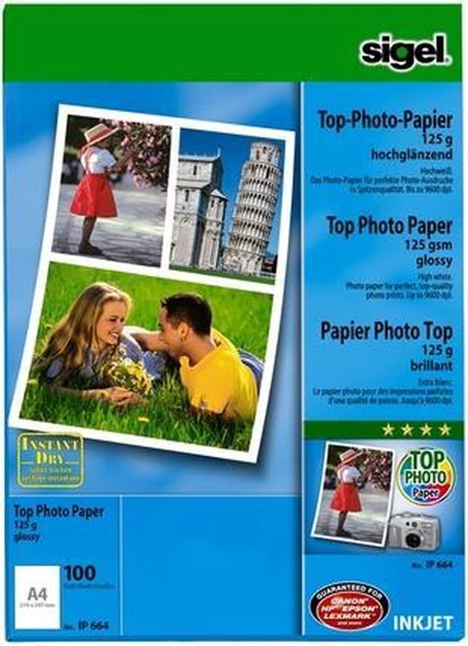 Inkjetfotopapier Sigel A4 Top - 125grs hoogwit 100 vel hooggla