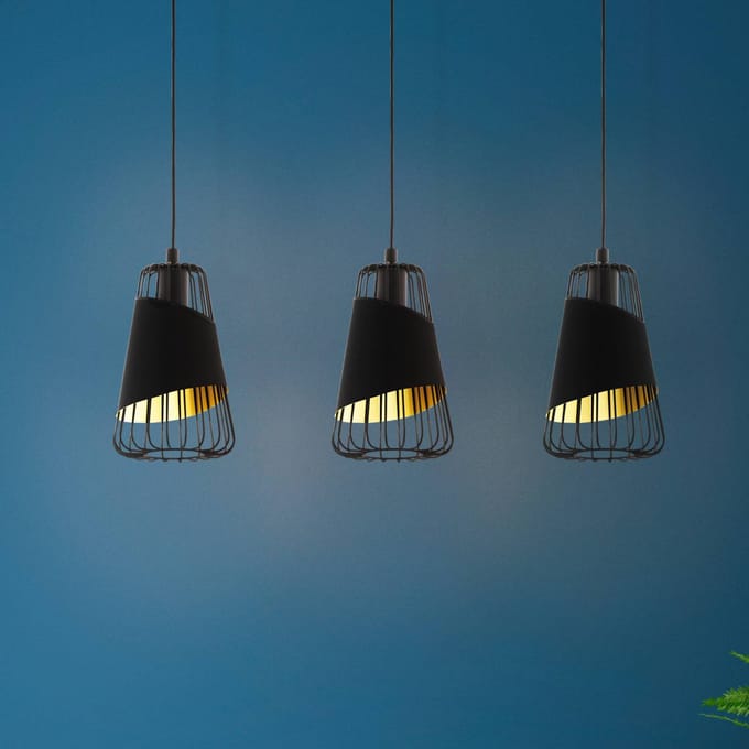 EGLO Austell hanglamp, lengte 76,5 cm, zwart/goud, 3-lamps.