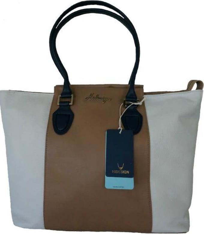 Hidesign lederen handtas 'Clodette' wit+beige+blauw