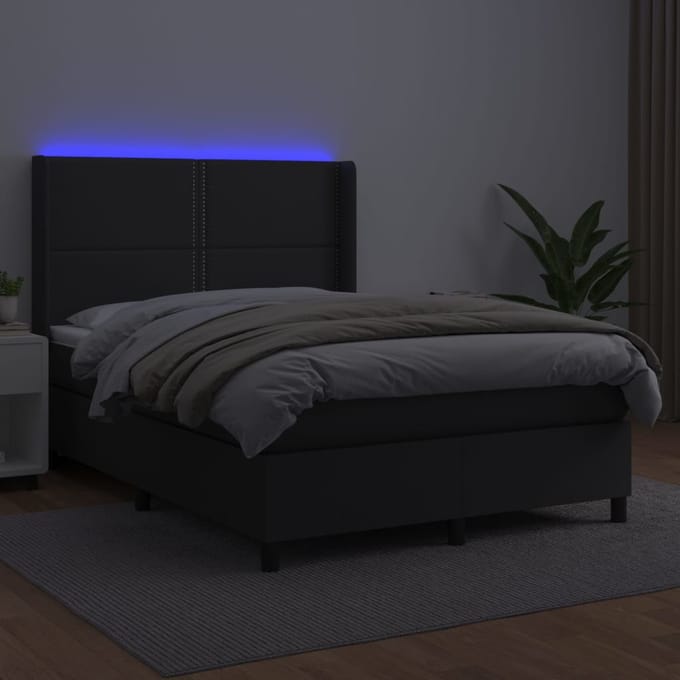 vidaXL - Boxspring - met - matras - en - LED - kunstleer - zwart - 140x200 - cm