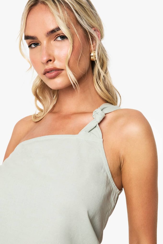 boohoo Dames Linnen geraffineerde one-shoulder cami top | Sage | Maat: 10