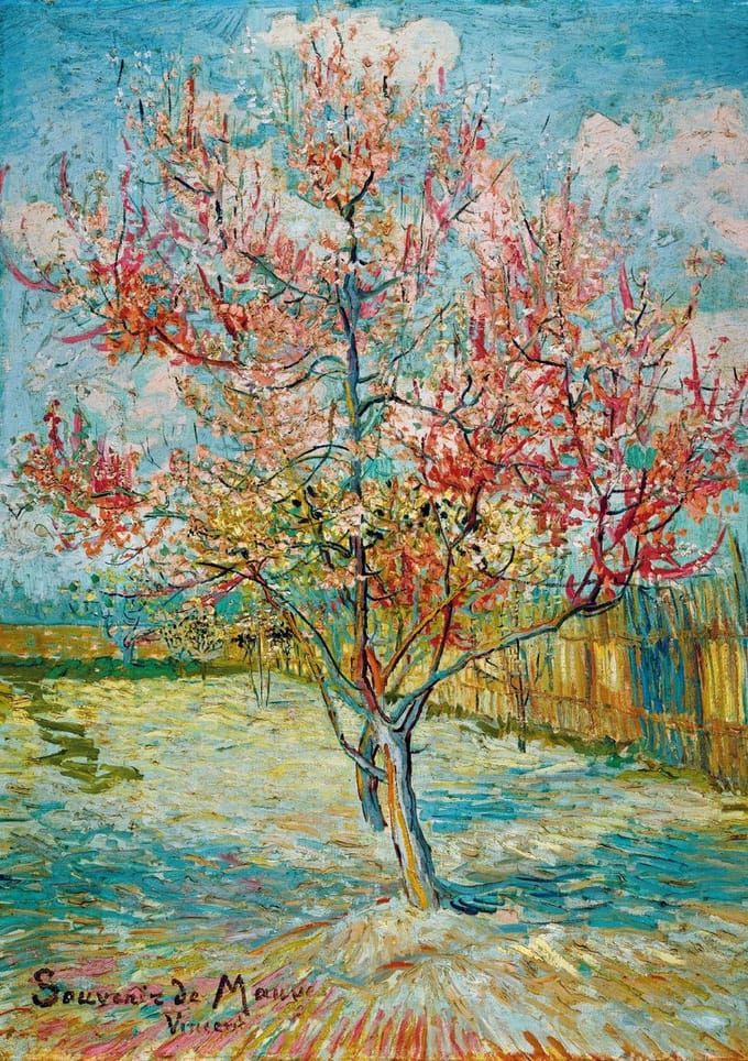 Bluebird Puzzle kunst puzzel Vincent Van Gogh Pink Peach Trees 1000 stukjes.
