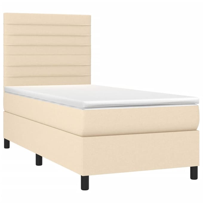 vidaXL - Boxspring - met - matras - en - LED - stof - crèmekleurig - 90x190 - cm