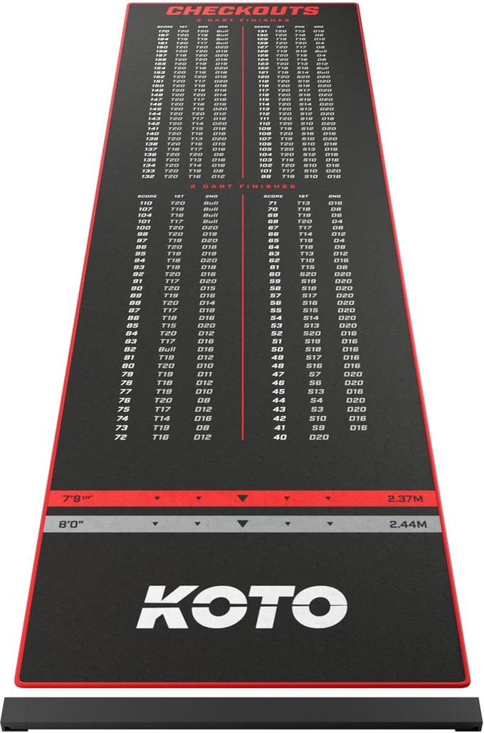 KOTO - Oche Carpet Checkout - Dartmat - Rood 285 x 80 cm + Oche Score Indicator - Antislip
