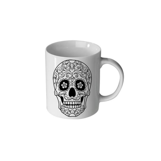 Mug en Céramique - MANIACASE - Black Sugar Candy Skull - 30cl - Compatible Lave-Vaisselle - Blanc