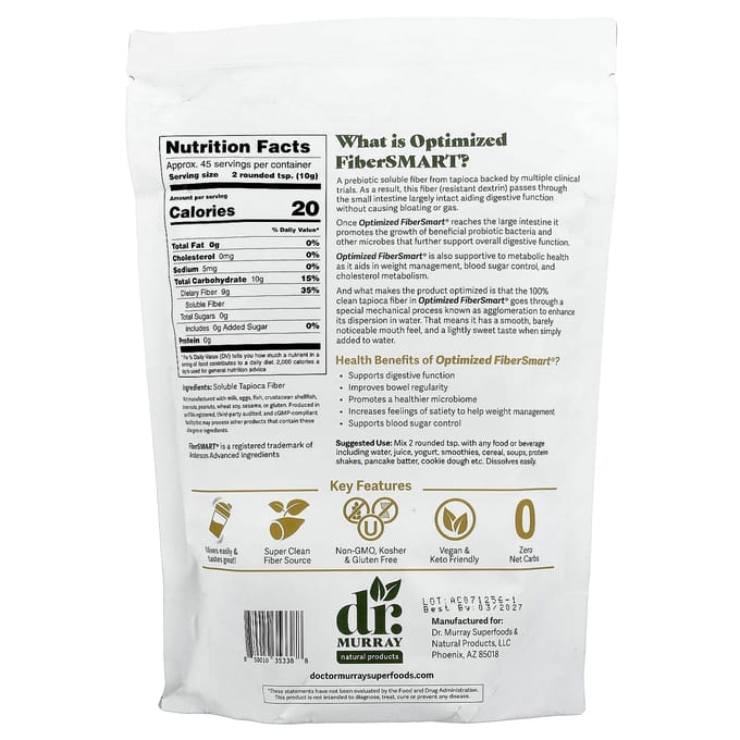Dr. Murray'S, Prébiotique, Fibresmart® Optimisées Fibre de Tapioca Soluble, 454G (16 oz)
