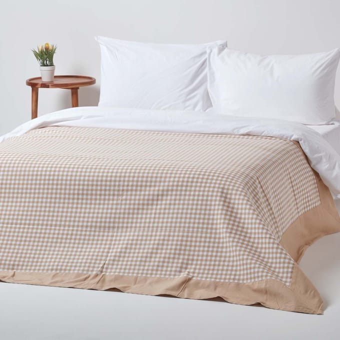 Homescapes Gingham sprei, beige, 150 x 200 cm