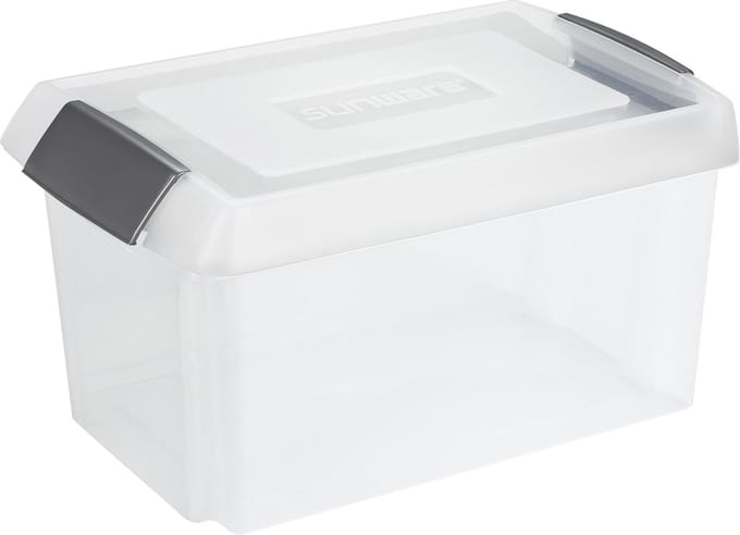Sunware opslagbox - 51 liter - transparant - 59 x 39 x 29 cm - met afsluitbare extra hoge deksel