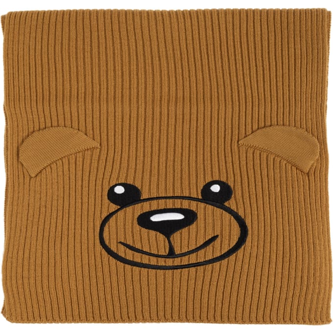 Gebreide sjaal met geborduurd teddybeermotief