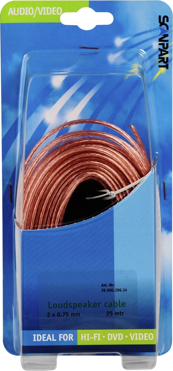 Scanpart luidsprekersnoer 25 meter - Transparant - 2 x 0.75 mm