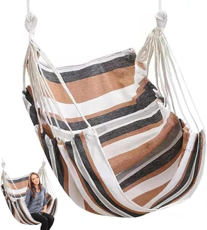 Hangmat Stoel - Schommelstoel Hangstoel - Ontspannen Buiten - Anti-rollover Ontwerp - 130x100cm - Beige